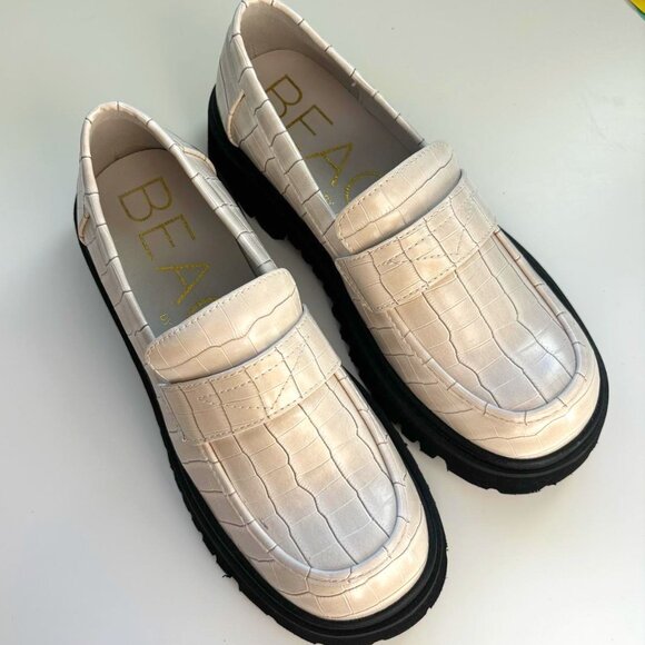 Matisse Beach Laguna Croc-Embossed Bone Platform Loafers - Picture 1 of 10